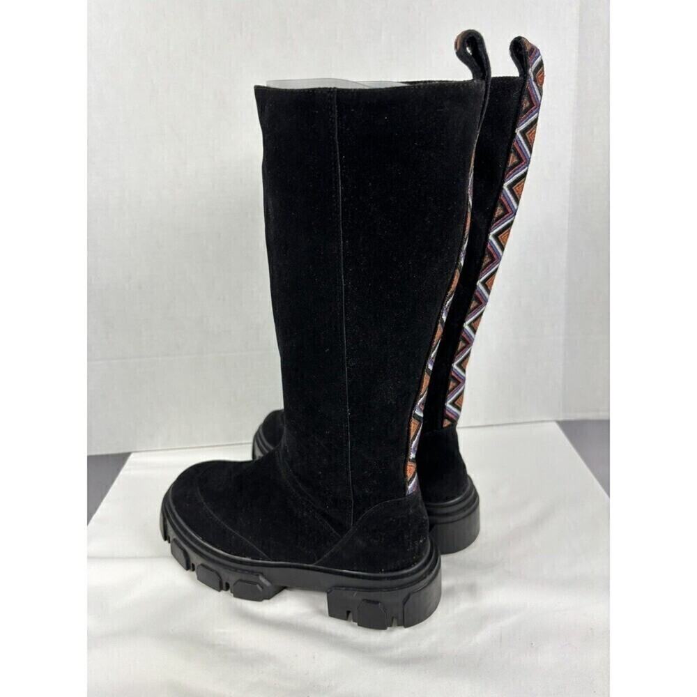 Farm Rio Lug Sole Boots Black Vegan Leather Ribbon Accent 8 Platform Festival